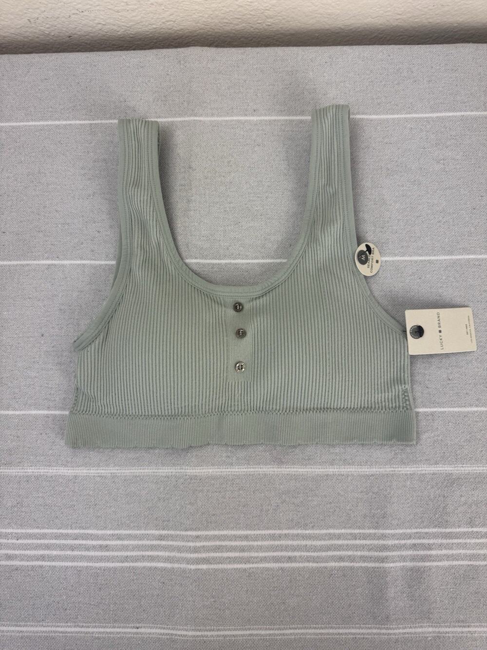 NWT Lucky Brand Ribbed Seamless Comfort Sports Bra Pullover Light Sage Green M